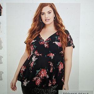 Torrid black floral babydoll blouse